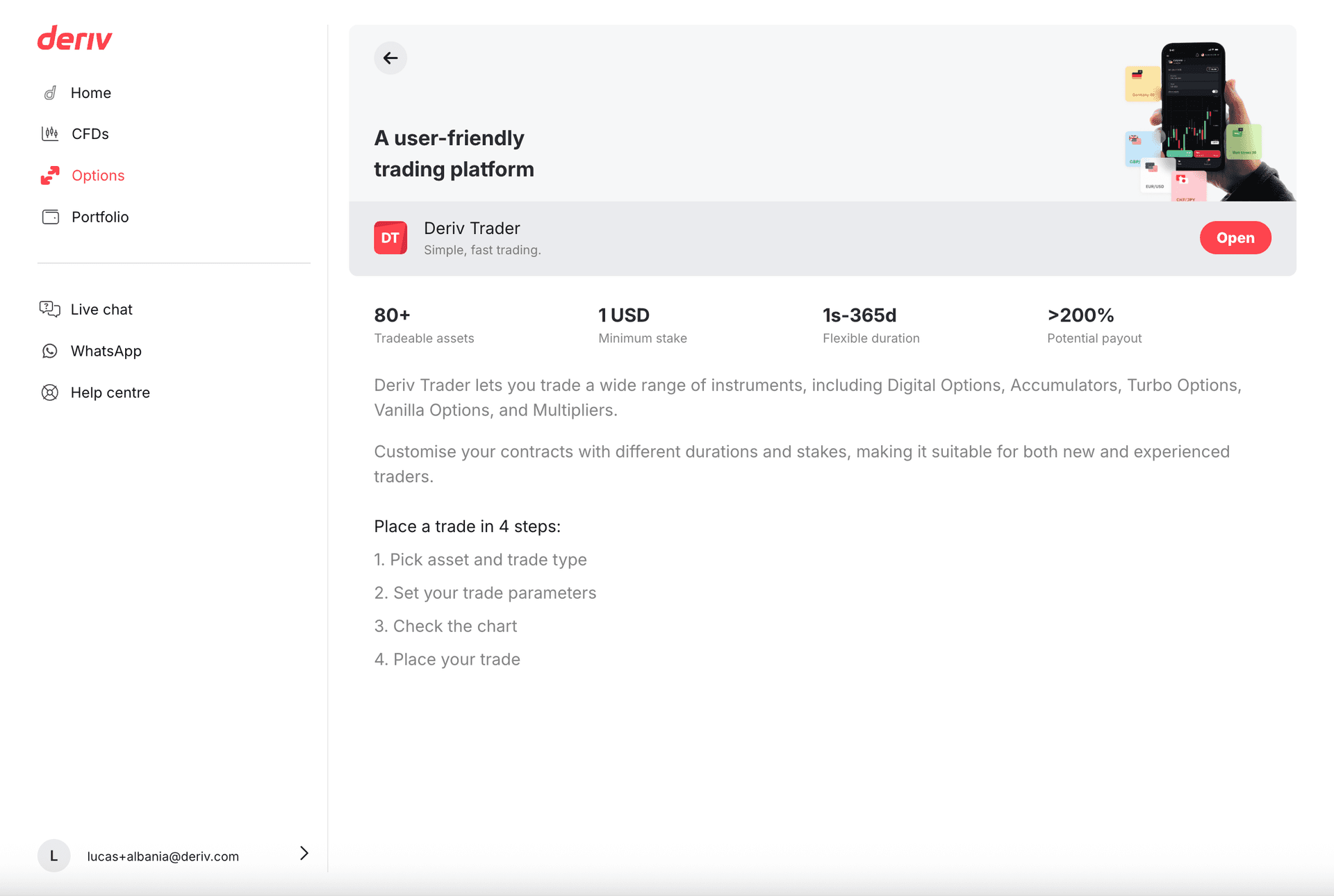 Options DTrader platform details